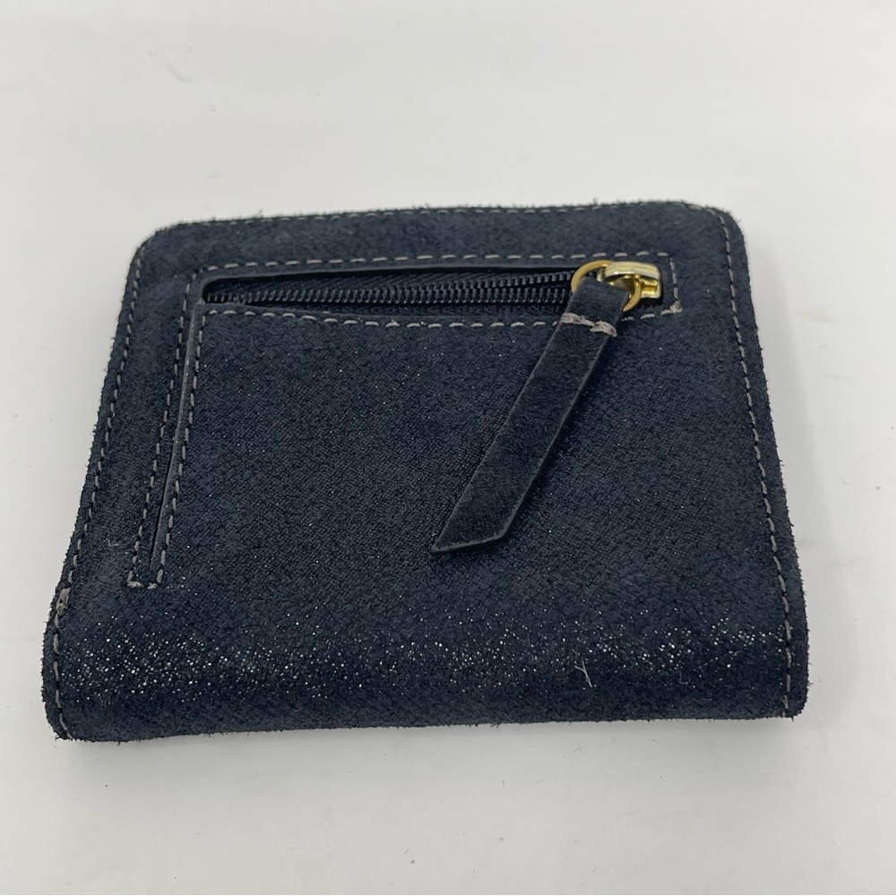 Fossil Madison Bifold Wallet Black Shimmer Nubuck Suede RFID Zippered Coin Pouch - Picture 9 of 11